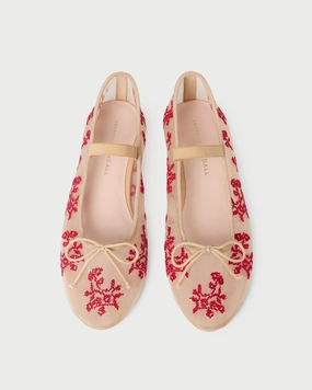 Leonie Caramel/Red Embroidered Ballet Flat