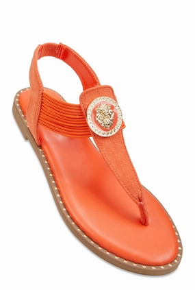 Lion Pendant Corded Thong Sandals