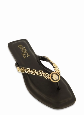 Lion Pendant Greek Key Chain Thong Sandals