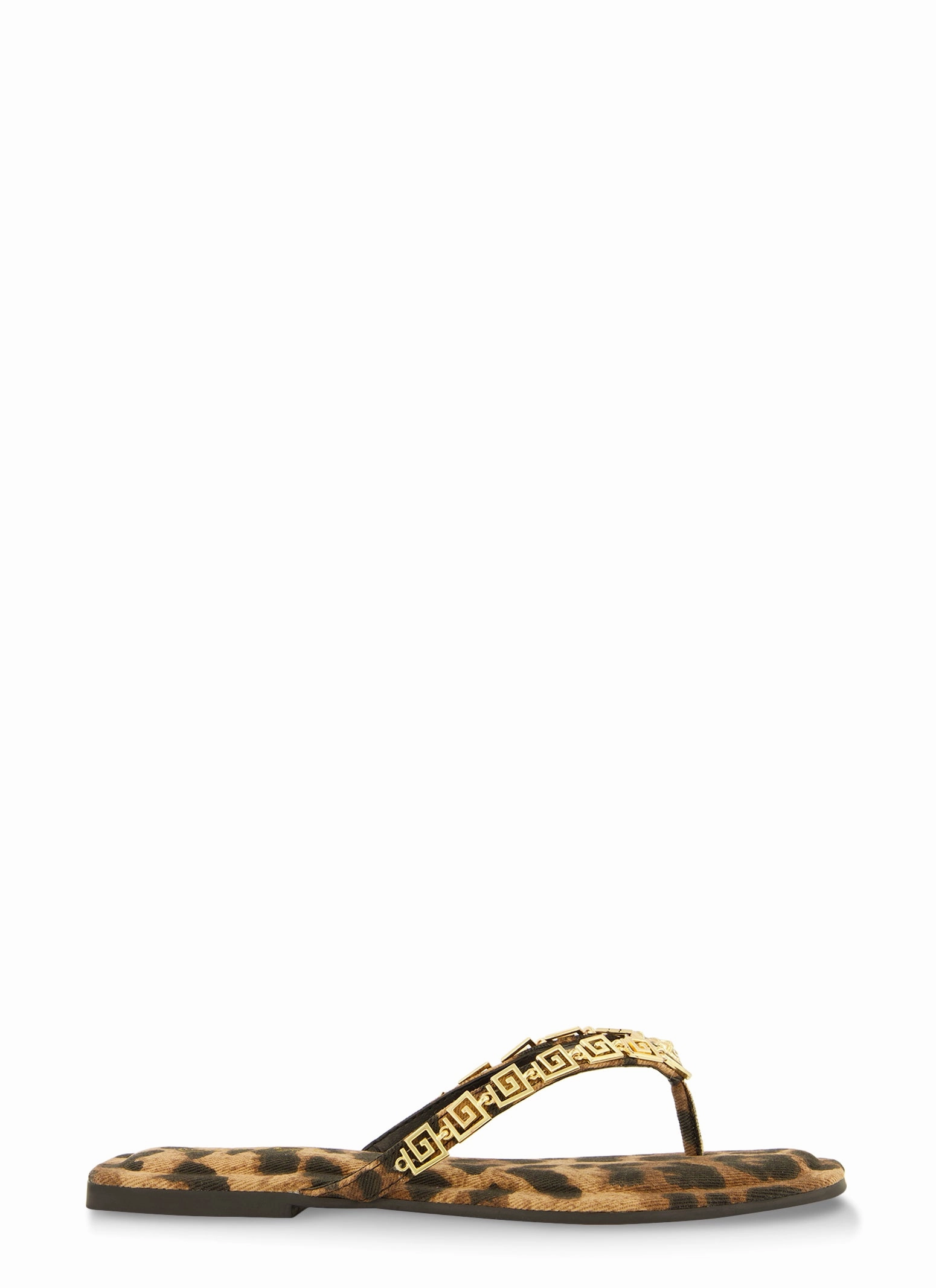Lion Pendant Greek Key Chain Thong Sandals