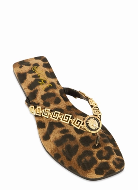 Lion Pendant Greek Key Chain Thong Sandals
