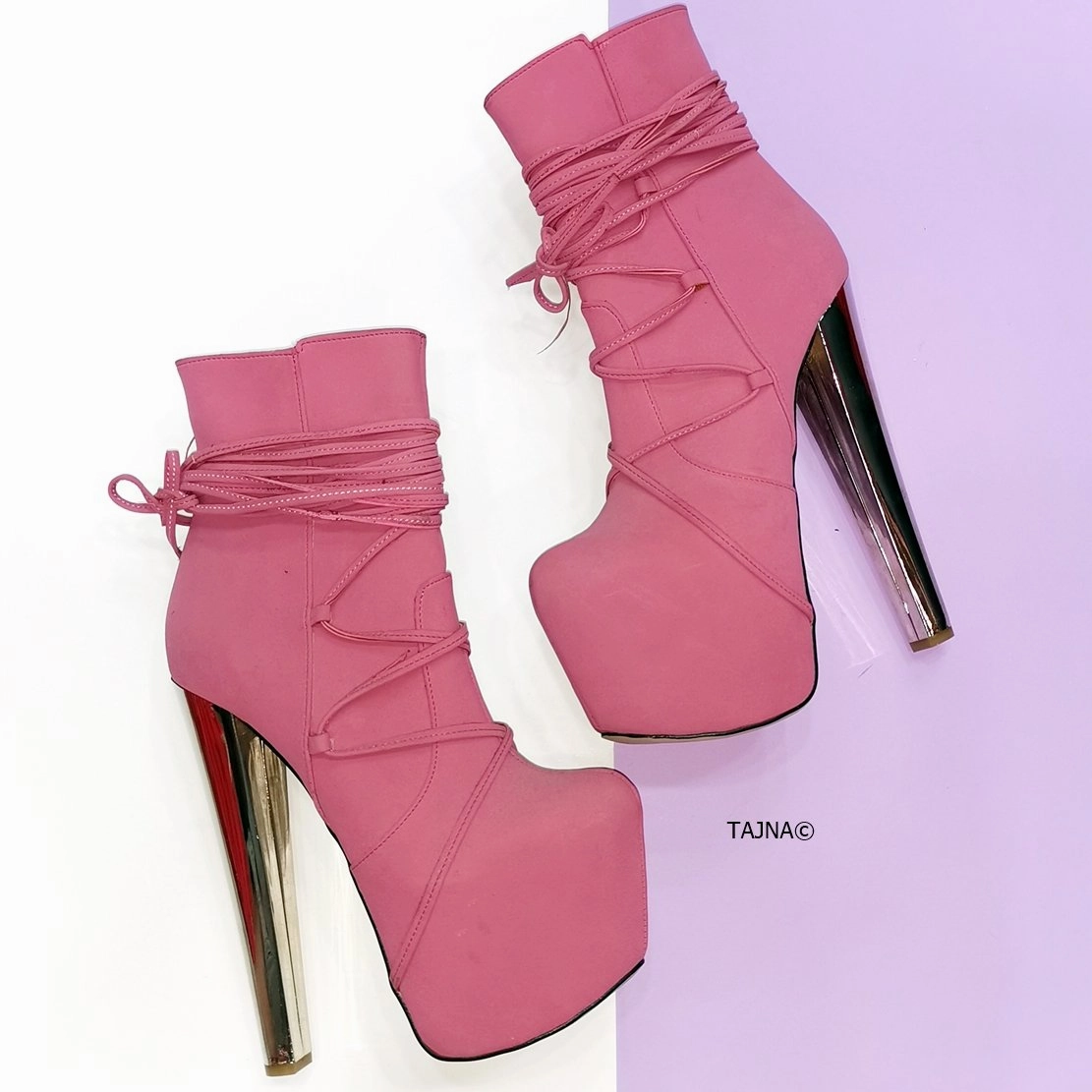 Long Laced Pink High Heel Booties