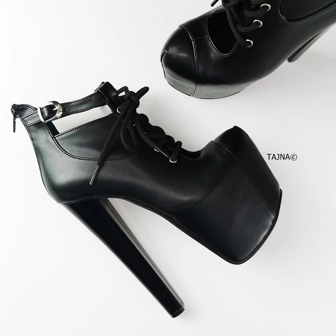 Matte Black Lace Up Ankle Booties