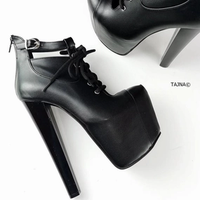 Matte Black Lace Up Ankle Booties