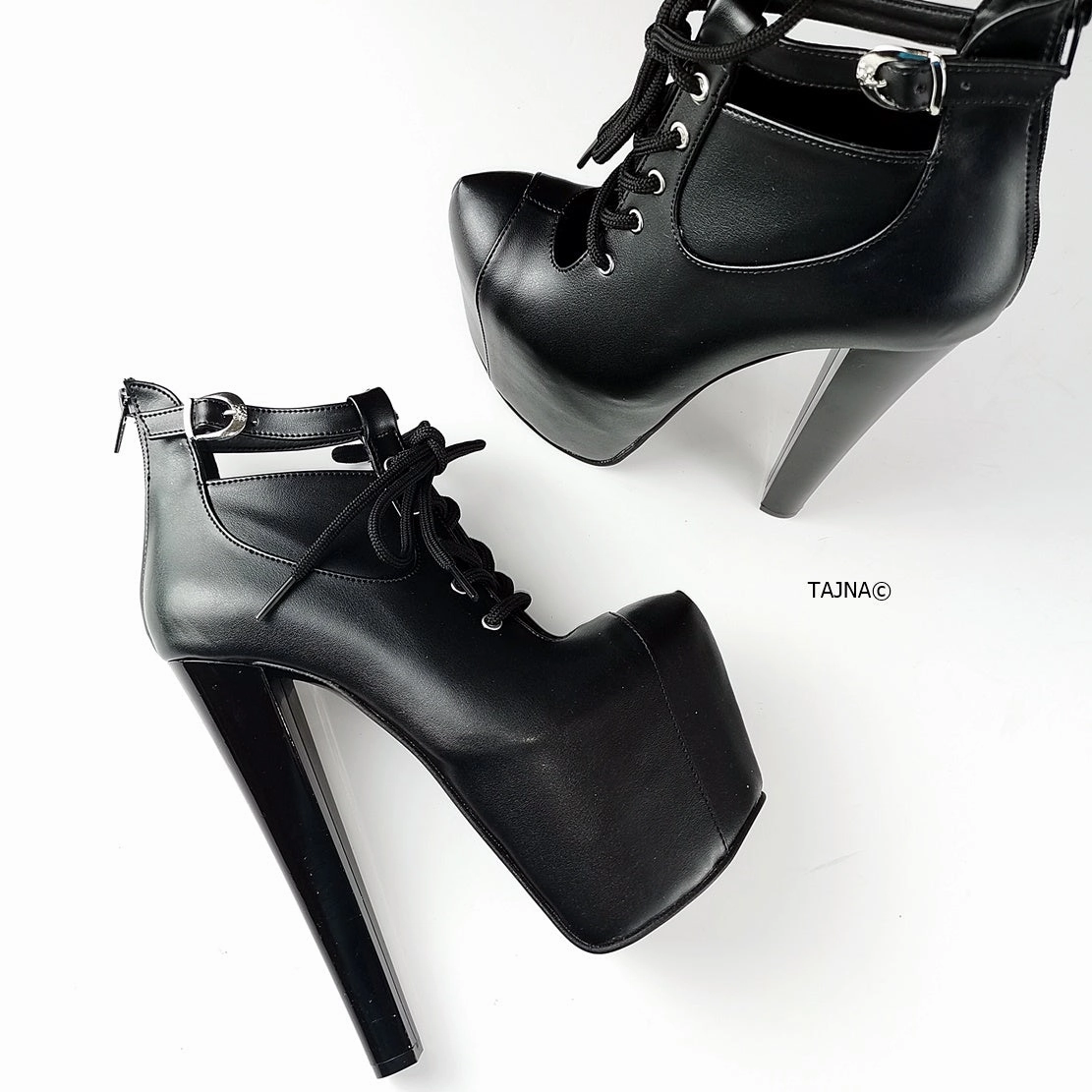 Matte Black Lace Up Ankle Booties