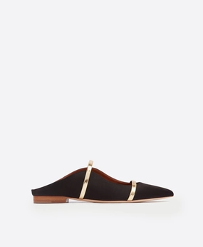 Maureen Black Satin Flat Mules