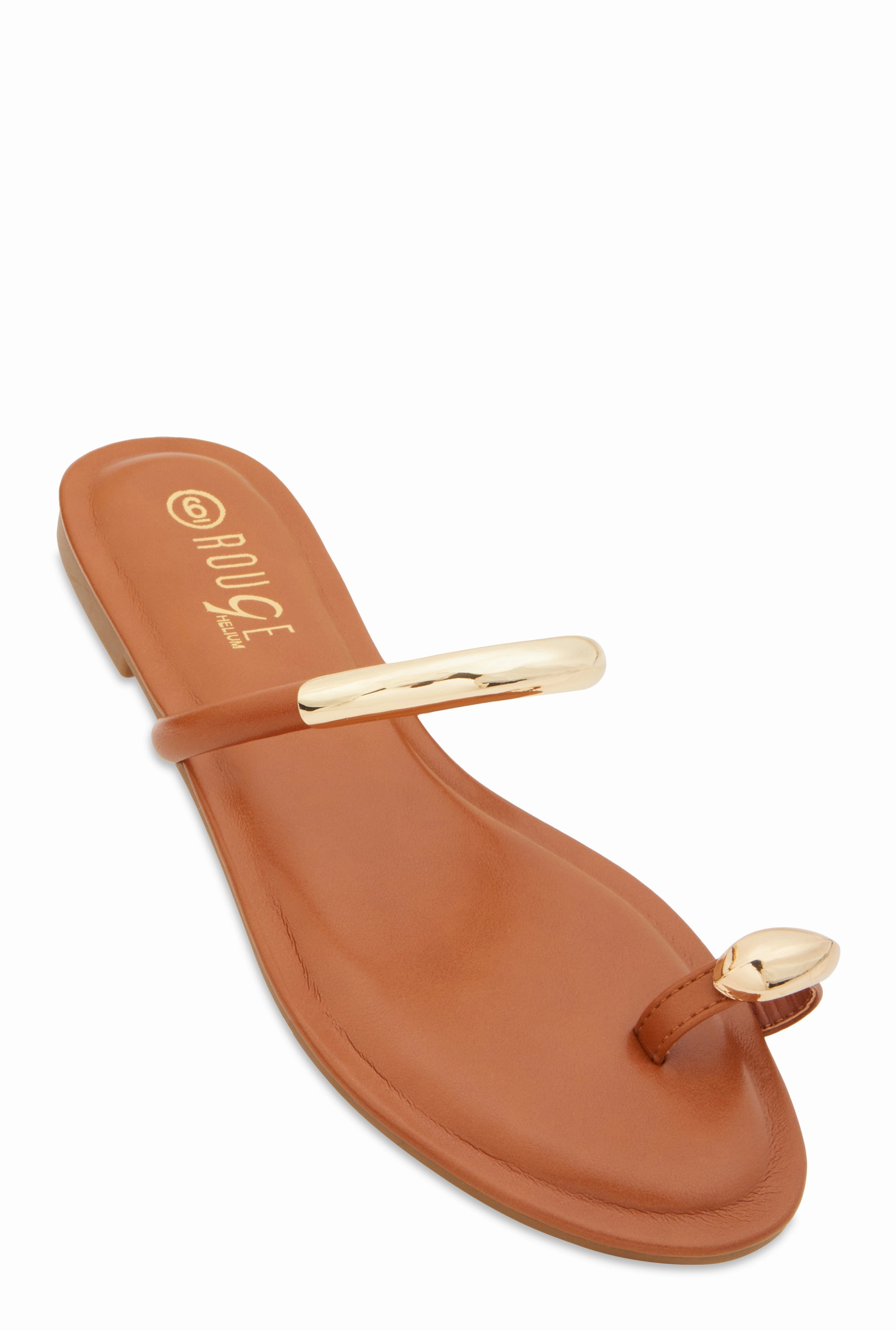 Metallic Detail Toe Loop Slide Sandals