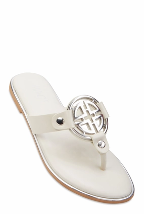 Metallic Geometric Pendant Thong Slide Sandals