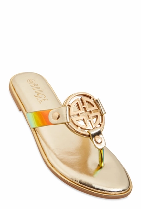 Metallic Geometric Pendant Thong Slide Sandals