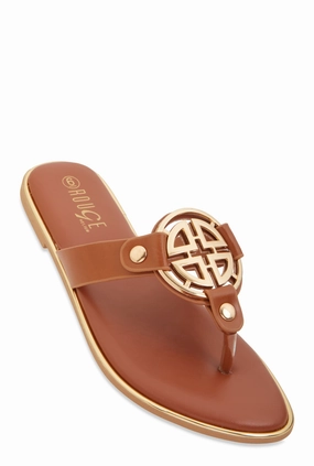 Metallic Geometric Pendant Thong Slide Sandals