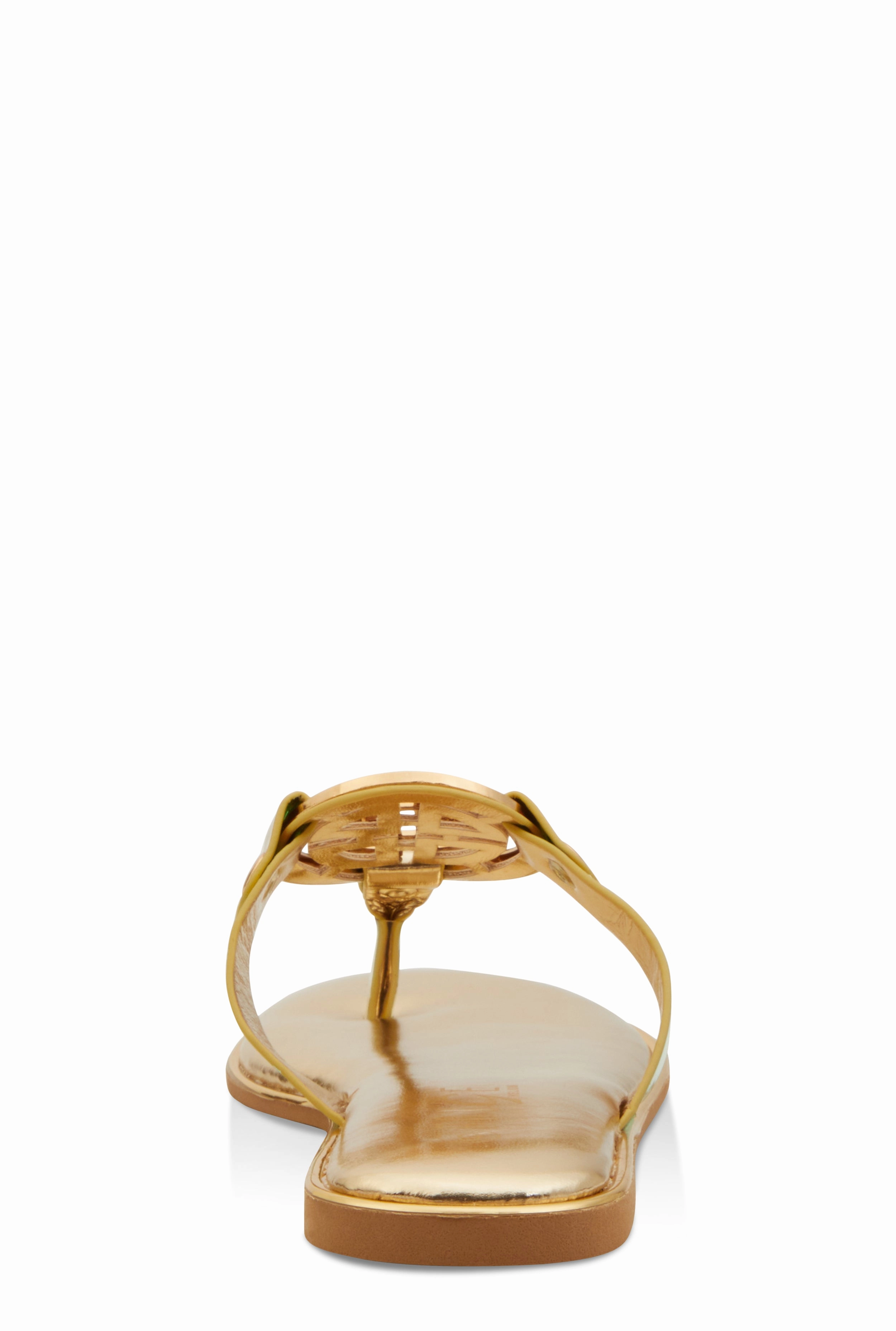 Metallic Geometric Pendant Thong Slide Sandals