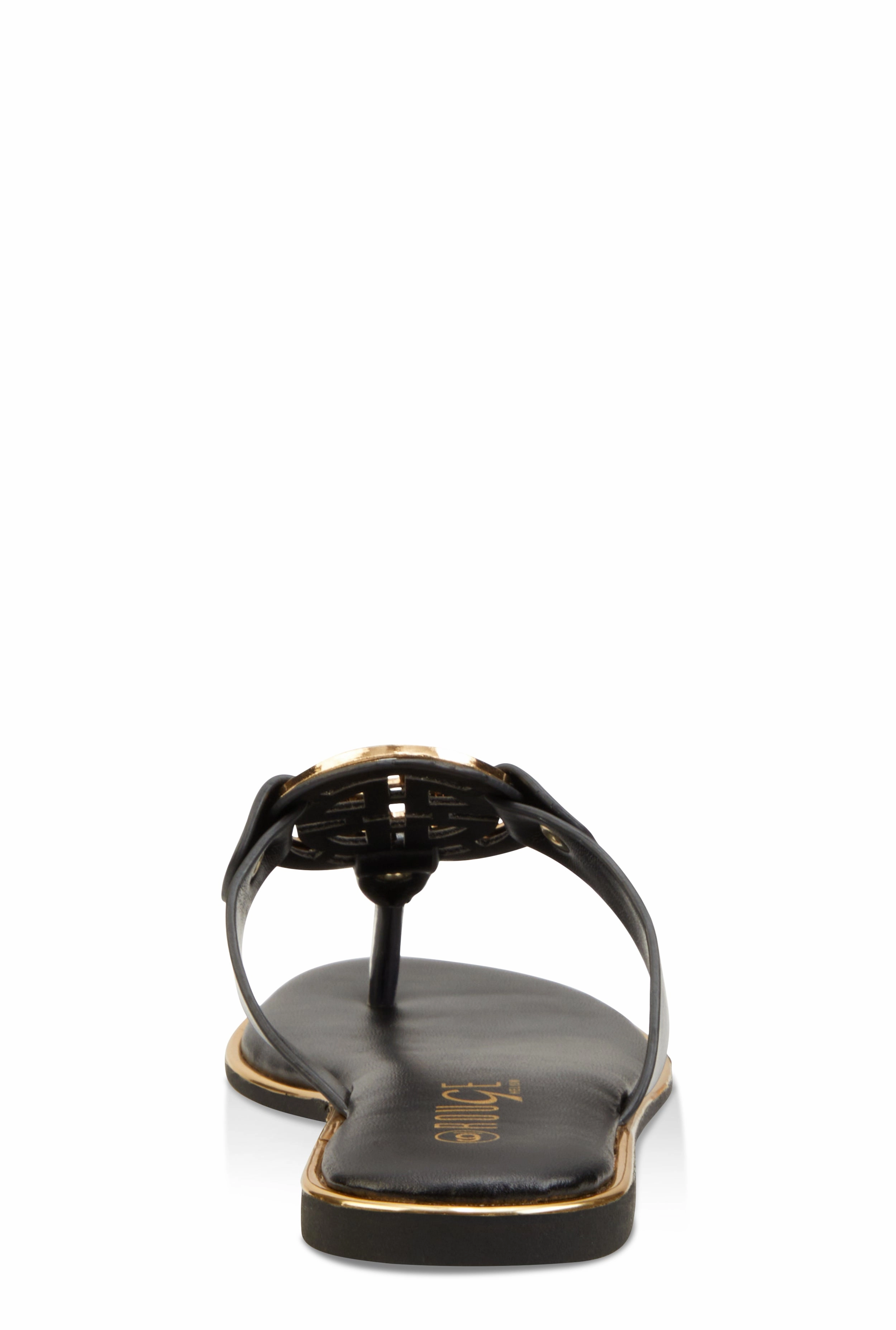 Metallic Geometric Pendant Thong Slide Sandals