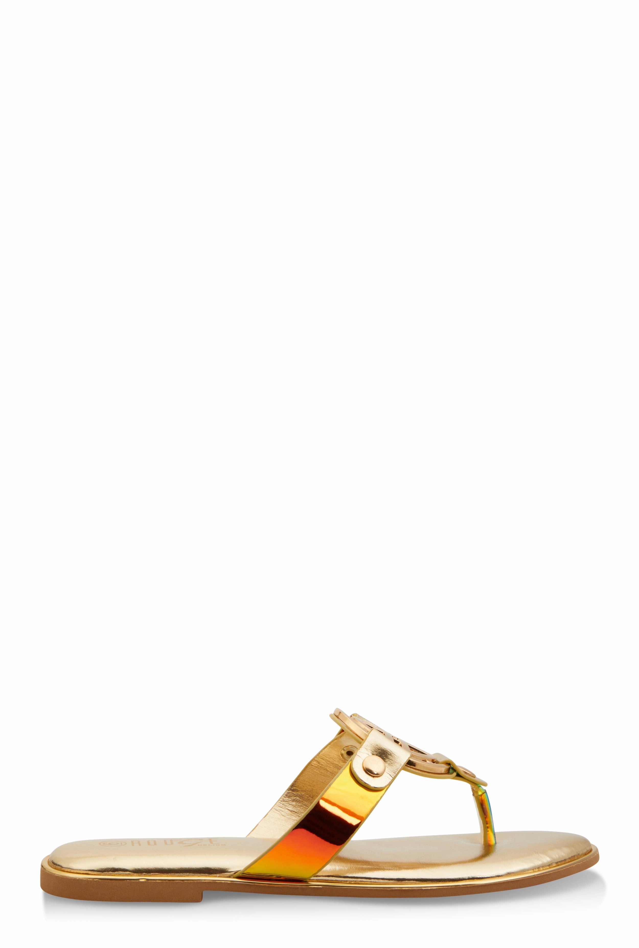 Metallic Geometric Pendant Thong Slide Sandals