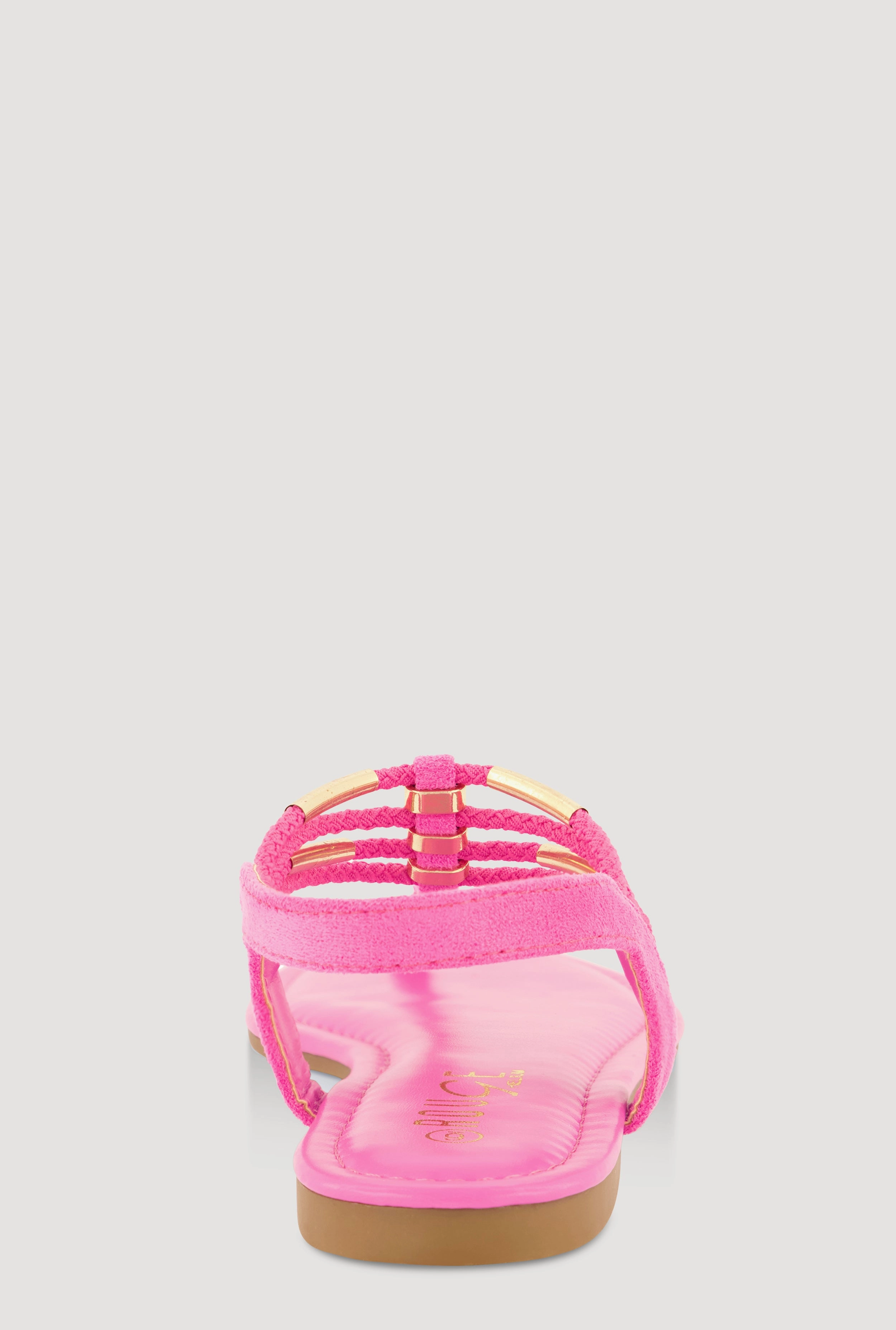 Metallic Pendant Ankle Strap Thong Sandals
