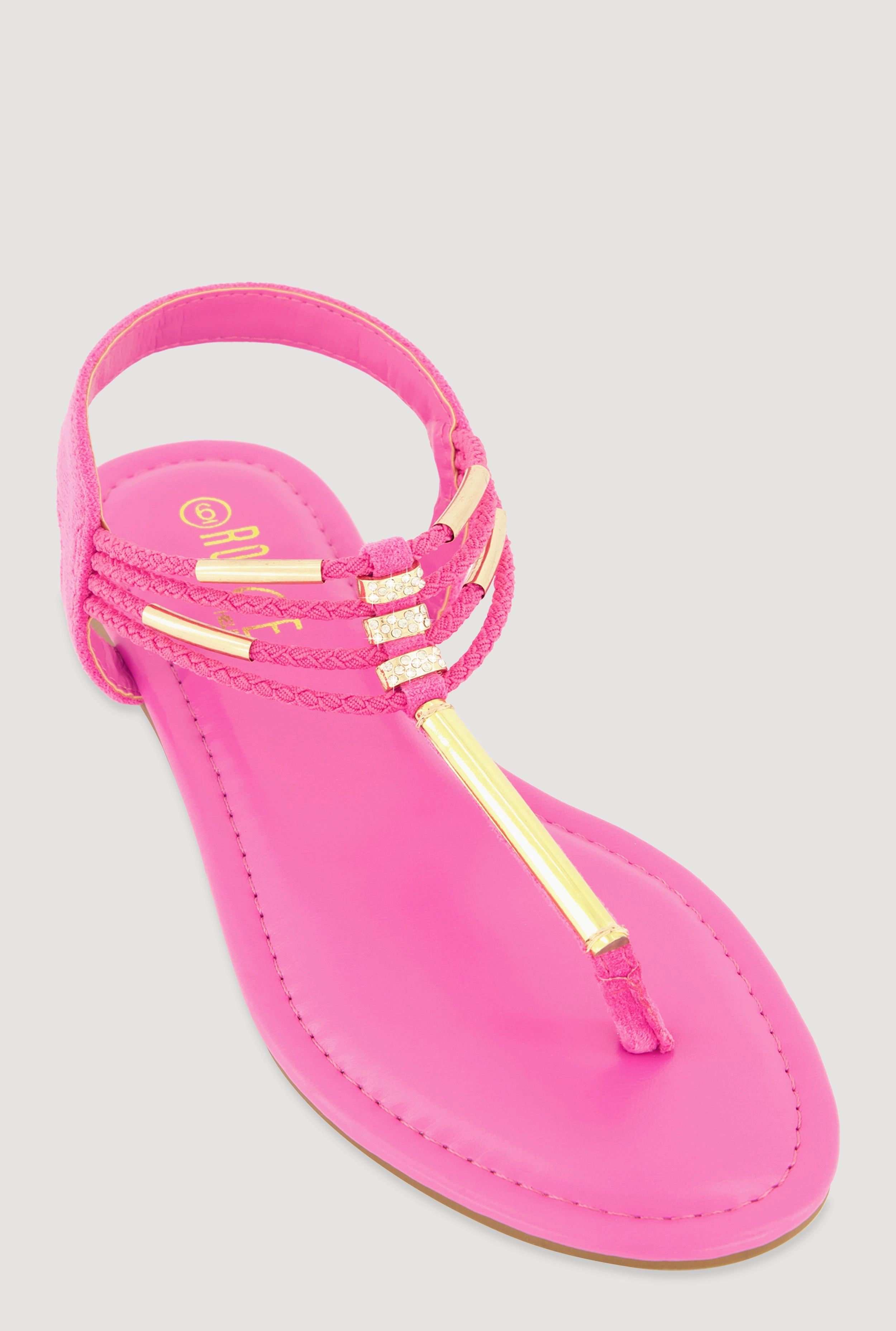 Metallic Pendant Ankle Strap Thong Sandals