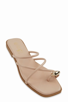 Metallic Toe Loop Strappy Slide Sandals