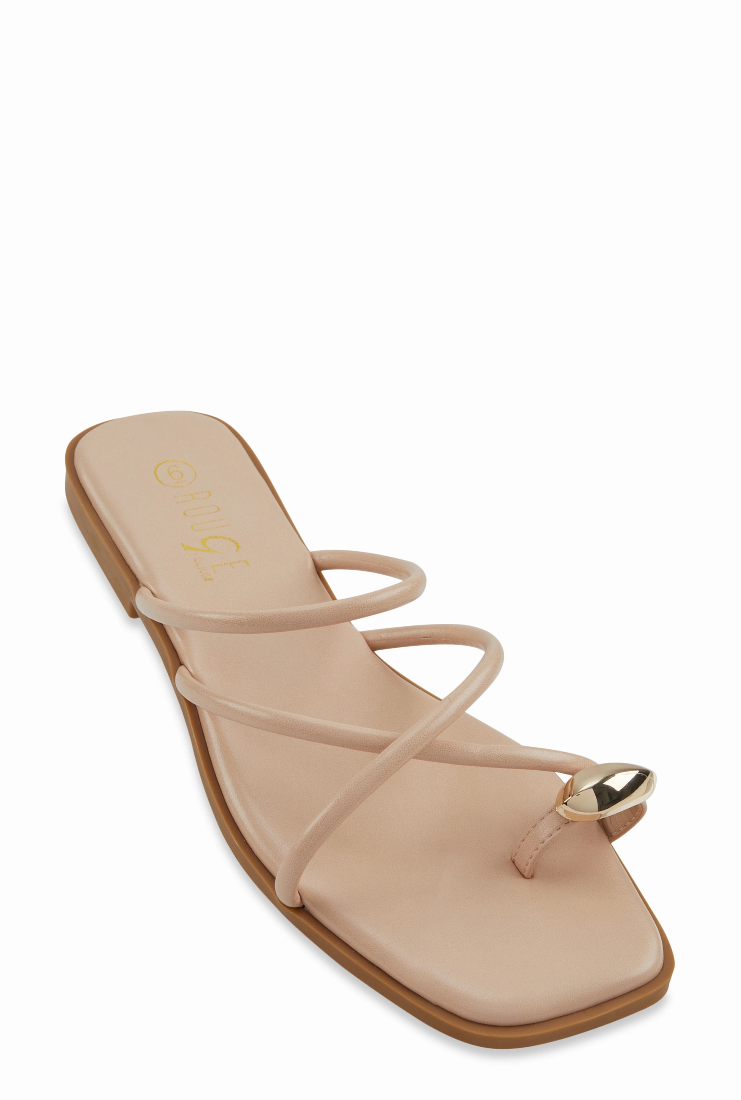 Metallic Toe Loop Strappy Slide Sandals