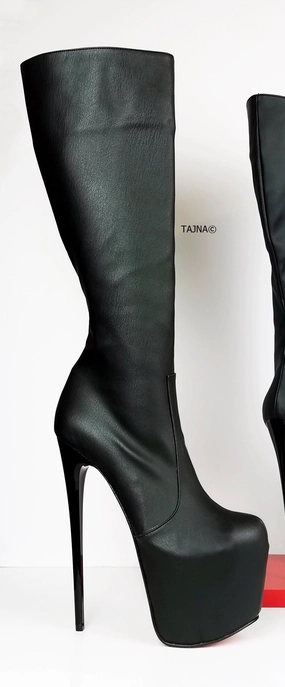 Mid-Calf High Heel Black Boots