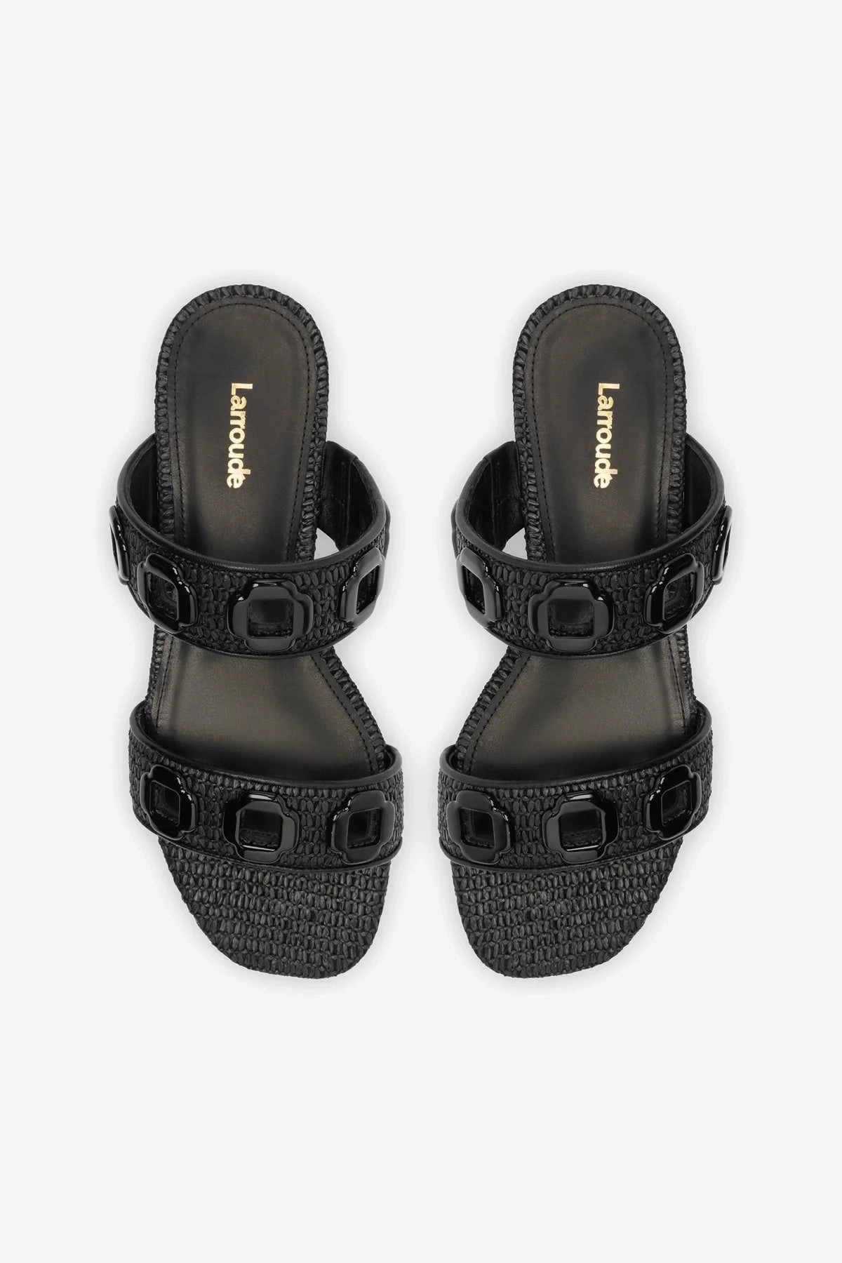 Milan Flat Mule In Black Wave Raffia