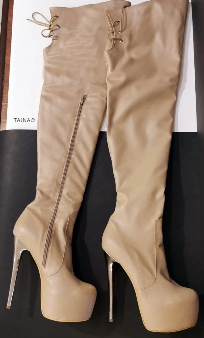 Nude Beige Matte Knee High Boots