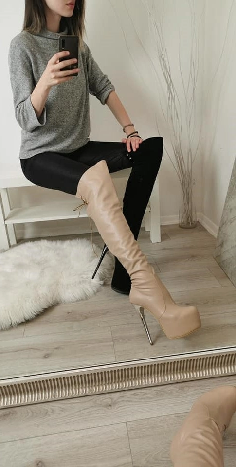 Nude Beige Matte Knee High Boots