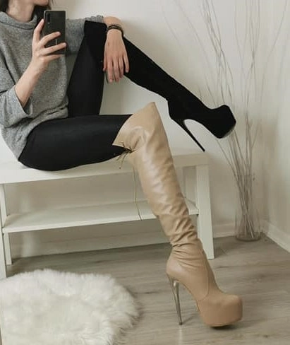 Nude Beige Matte Knee High Boots
