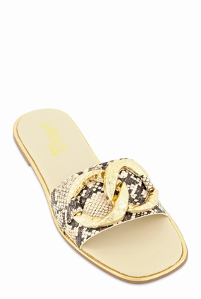 Oversized Chain Detail Band Slide Sandals