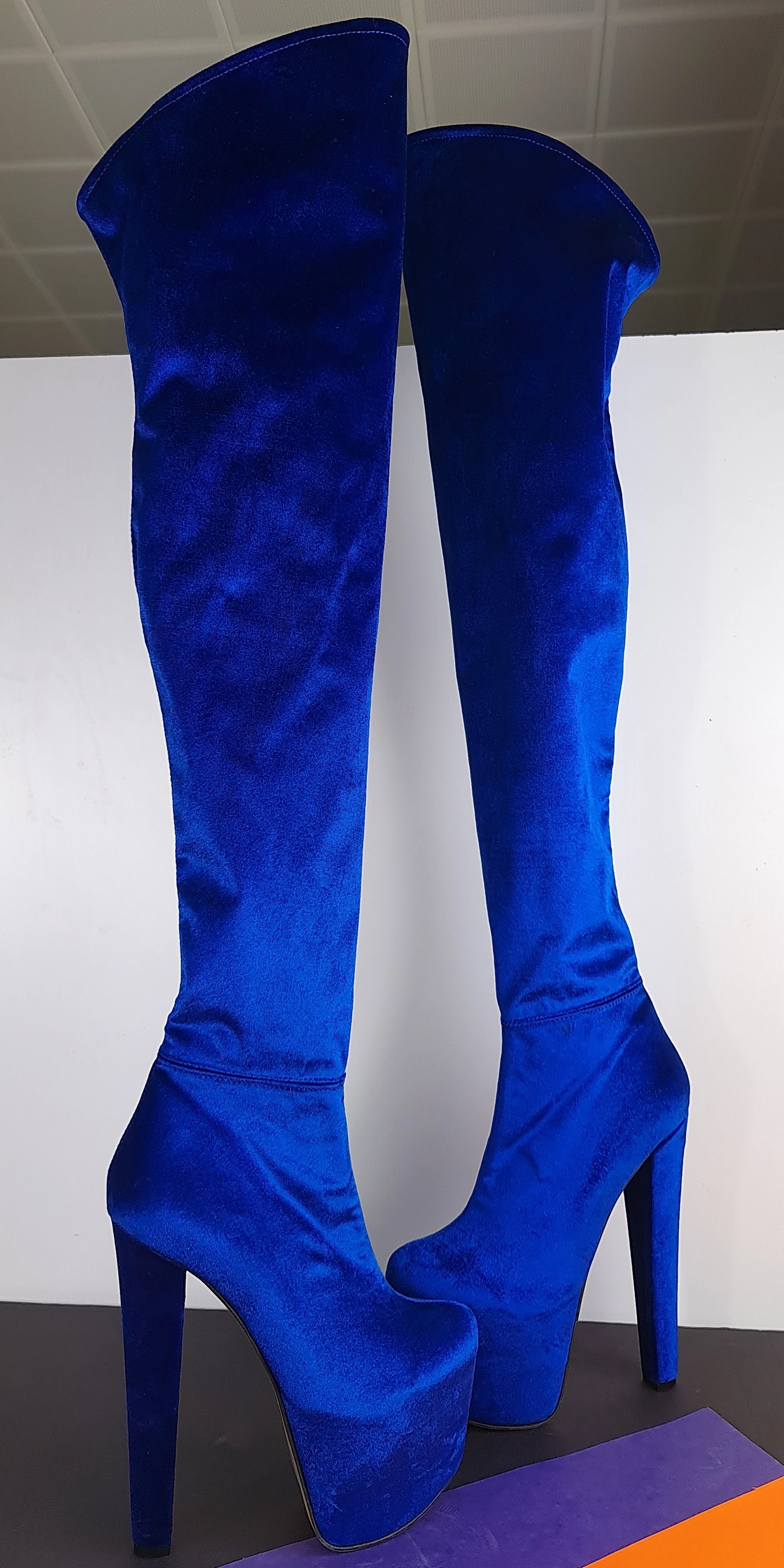 Parlament Blue Suede Velvet Thigh High Boots