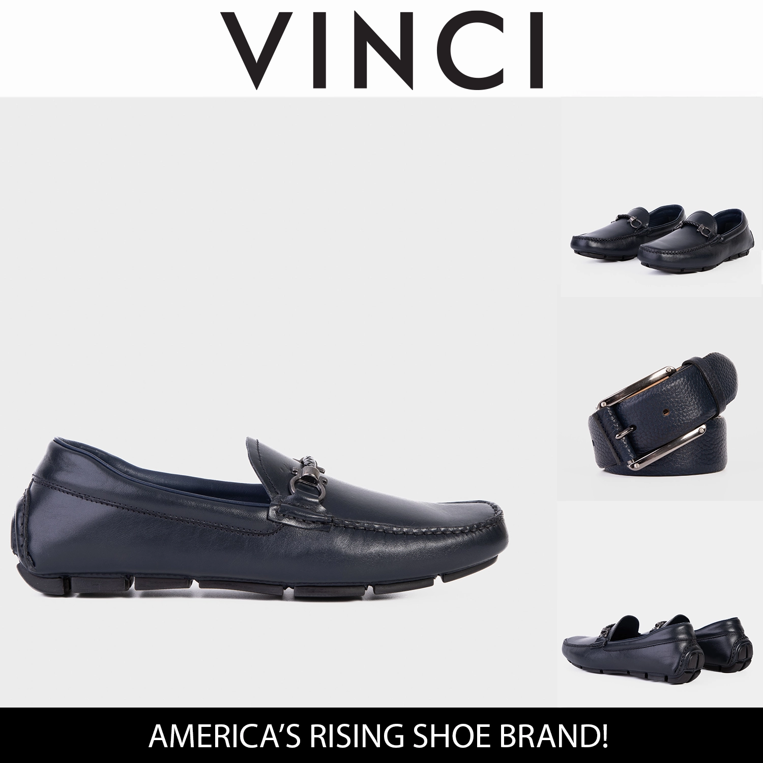 Pavia Navy Blue Leather Bit Drive Loafer Men Shoe