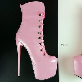 Pink Patent Military Style Ankle Boots