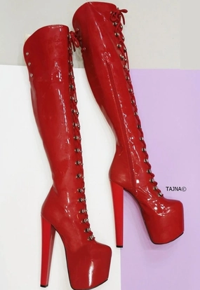 Red Patent Military Style Chunky Heel Boots