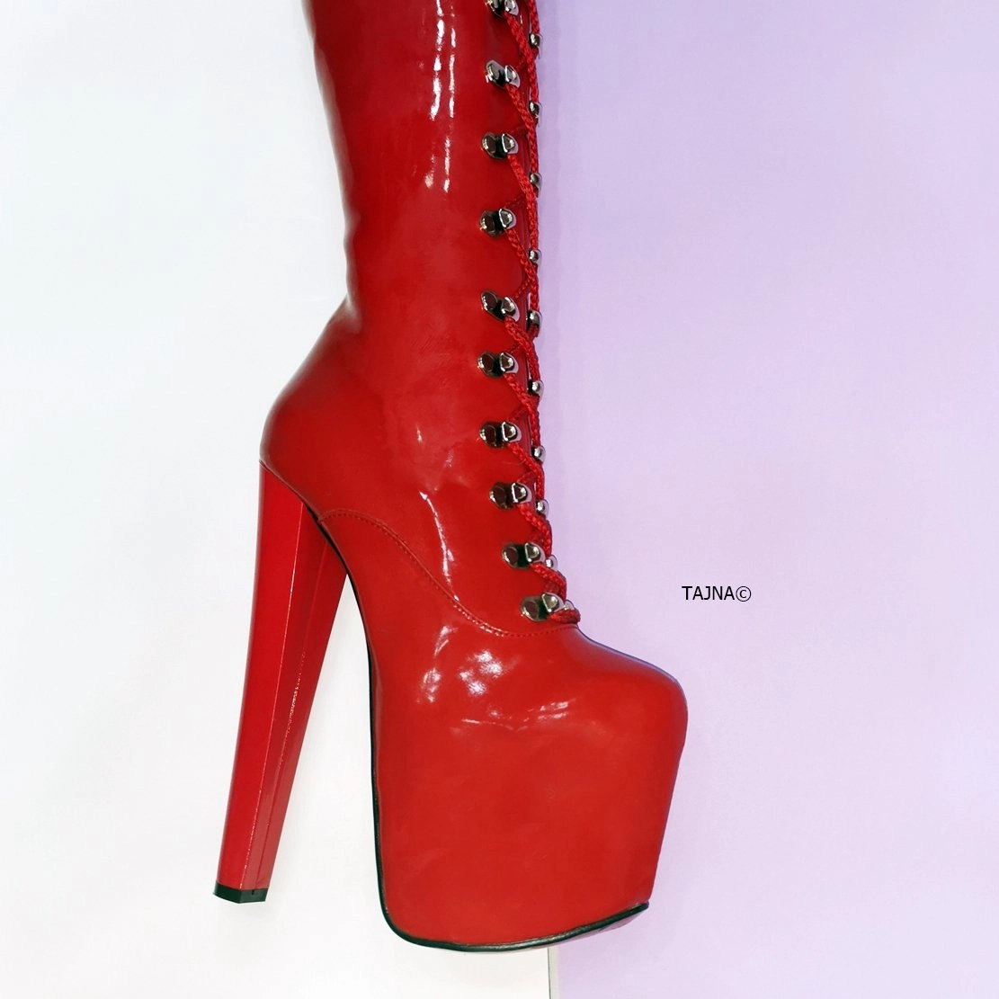 Red Patent Military Style Chunky Heel Boots