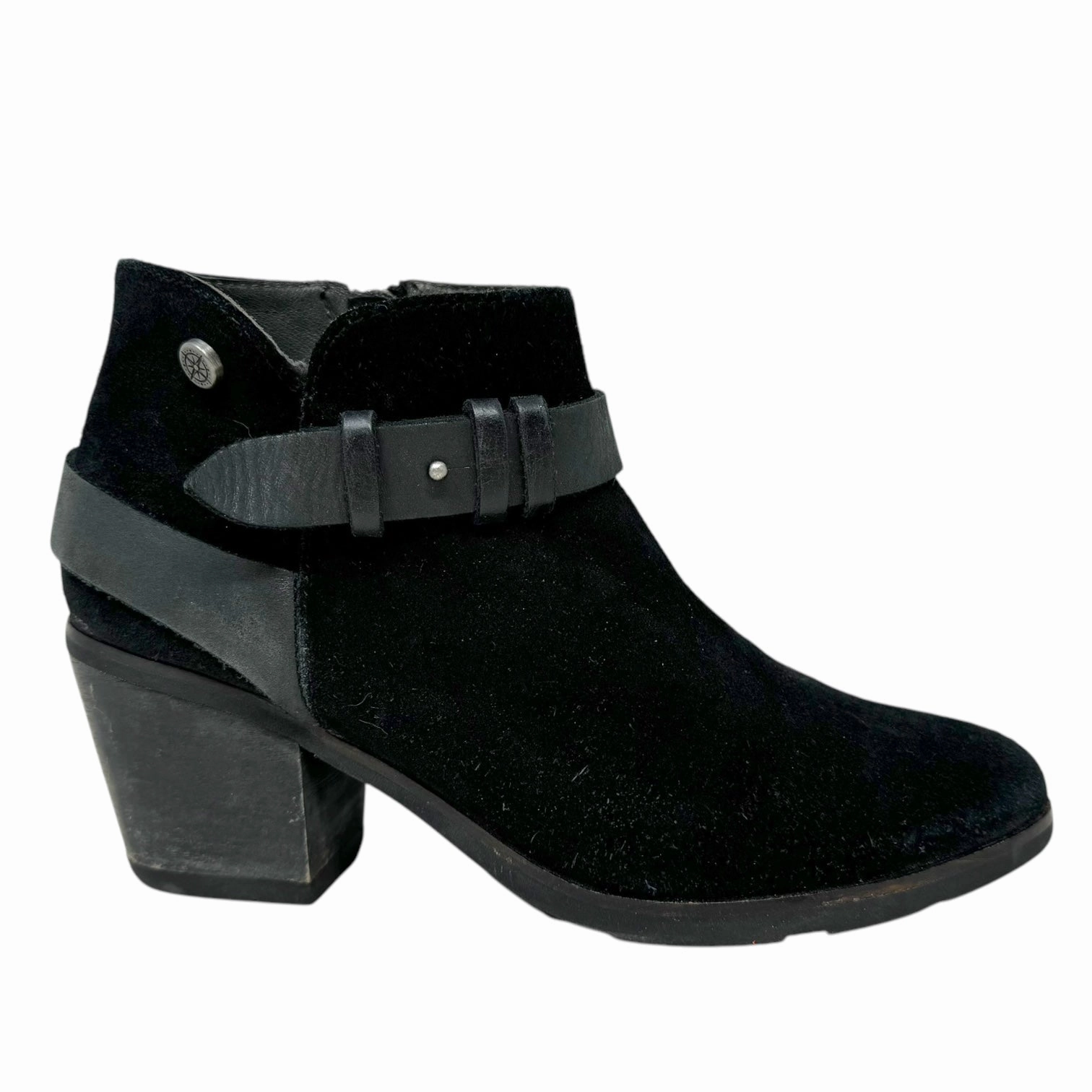 Reikavik Black Leather & Suede Chunky Block Heeled Ankle Boot By Bussola In Black, Size: US 8/EU 40