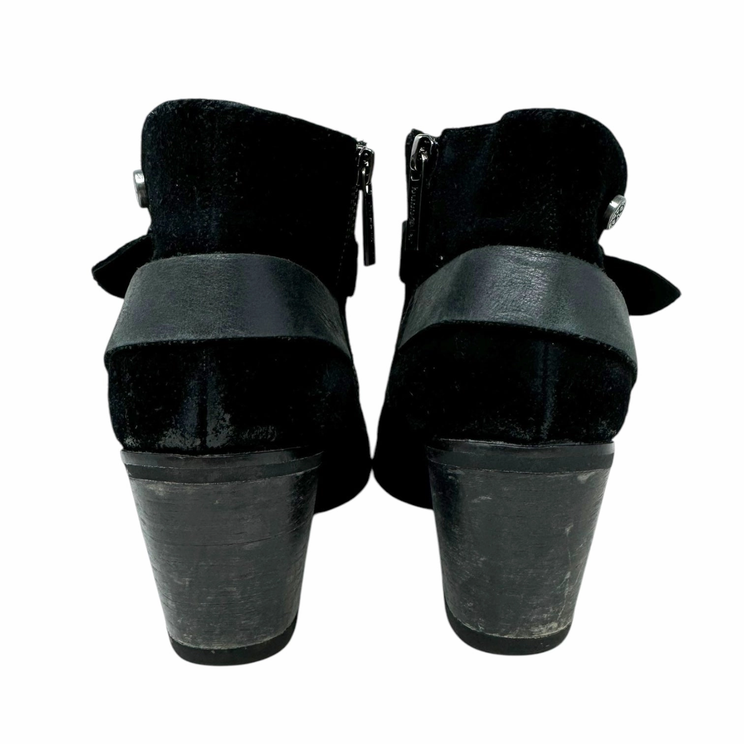 Reikavik Black Leather & Suede Chunky Block Heeled Ankle Boot By Bussola In Black, Size: US 8/EU 40