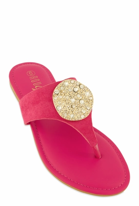 Rhinestone Metallic Pendant Thong Slide Sandals