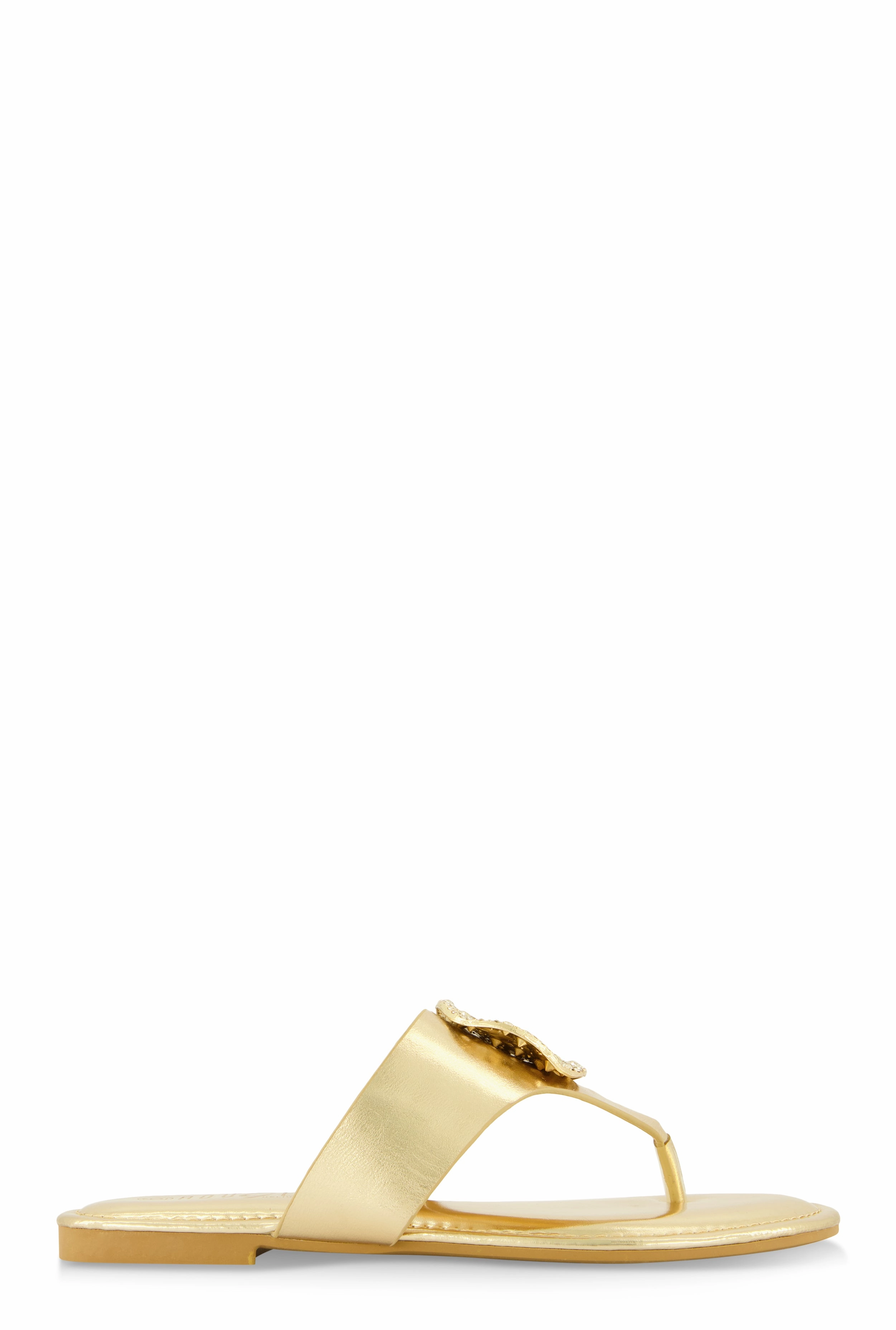 Rhinestone Metallic Pendant Thong Slide Sandals