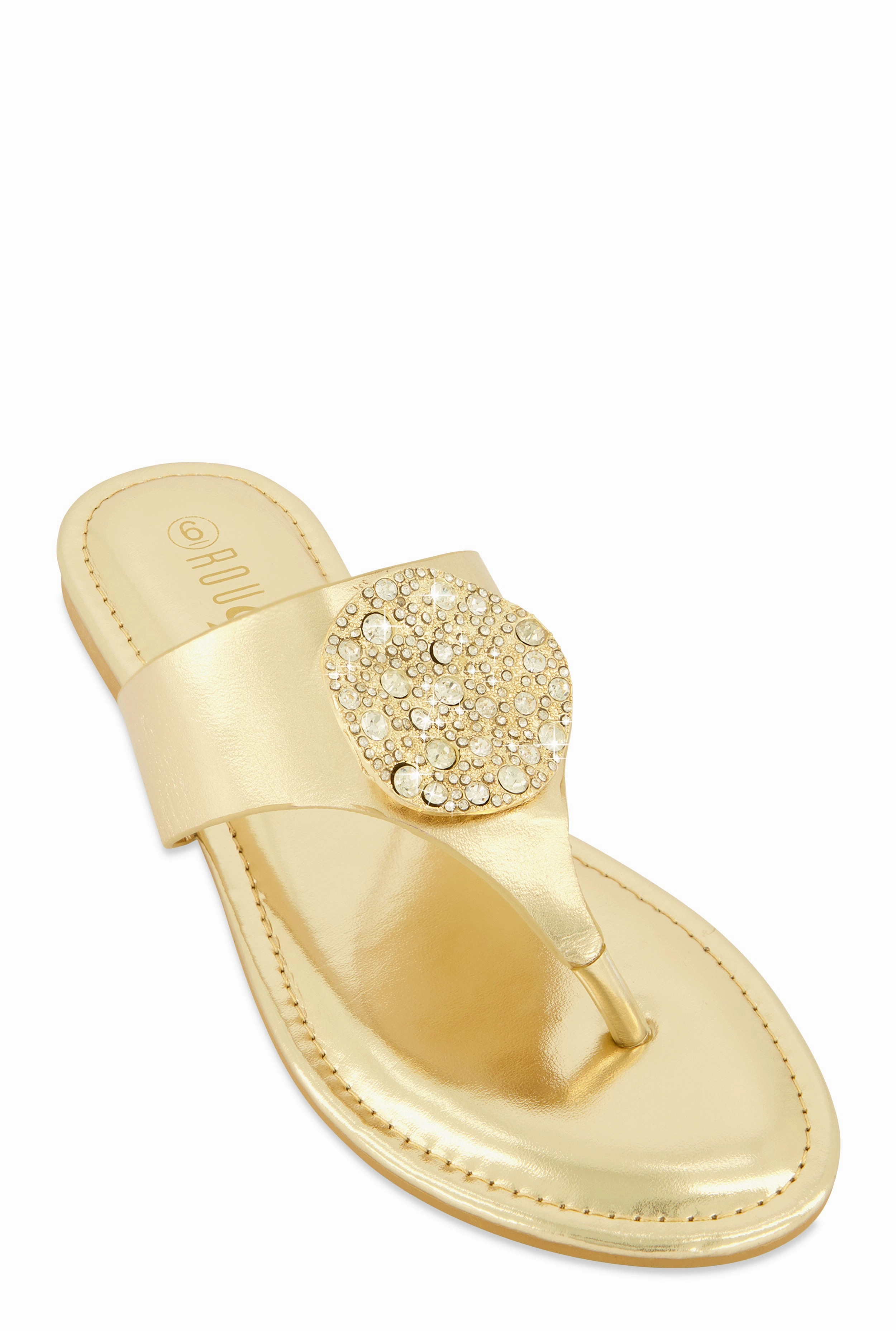 Rhinestone Metallic Pendant Thong Slide Sandals