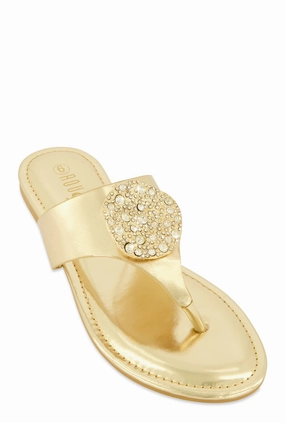 Rhinestone Metallic Pendant Thong Slide Sandals