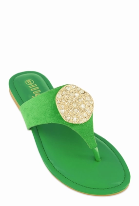 Rhinestone Metallic Pendant Thong Slide Sandals