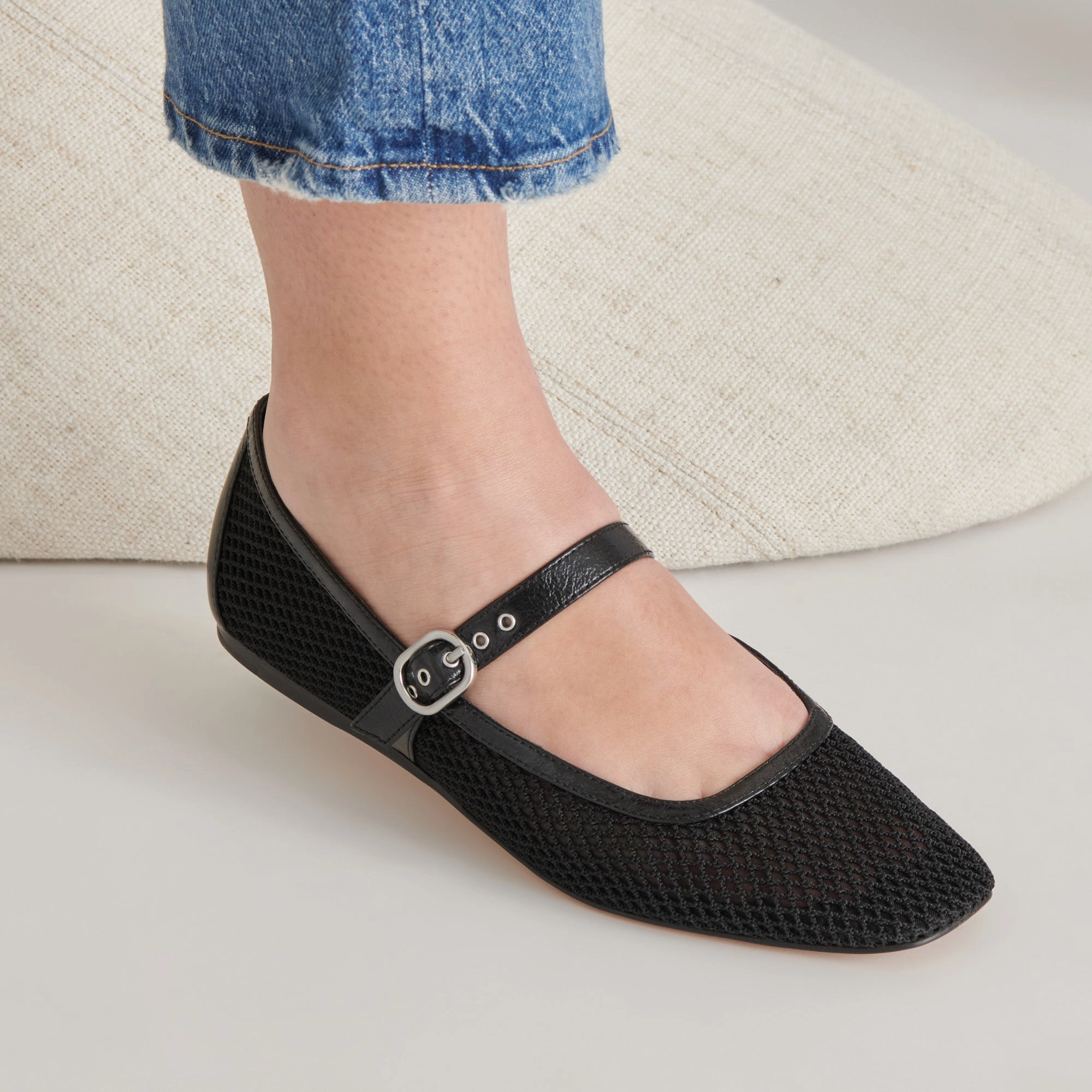 RODNI MESH BALLET FLATS BLACK WOVEN MESH