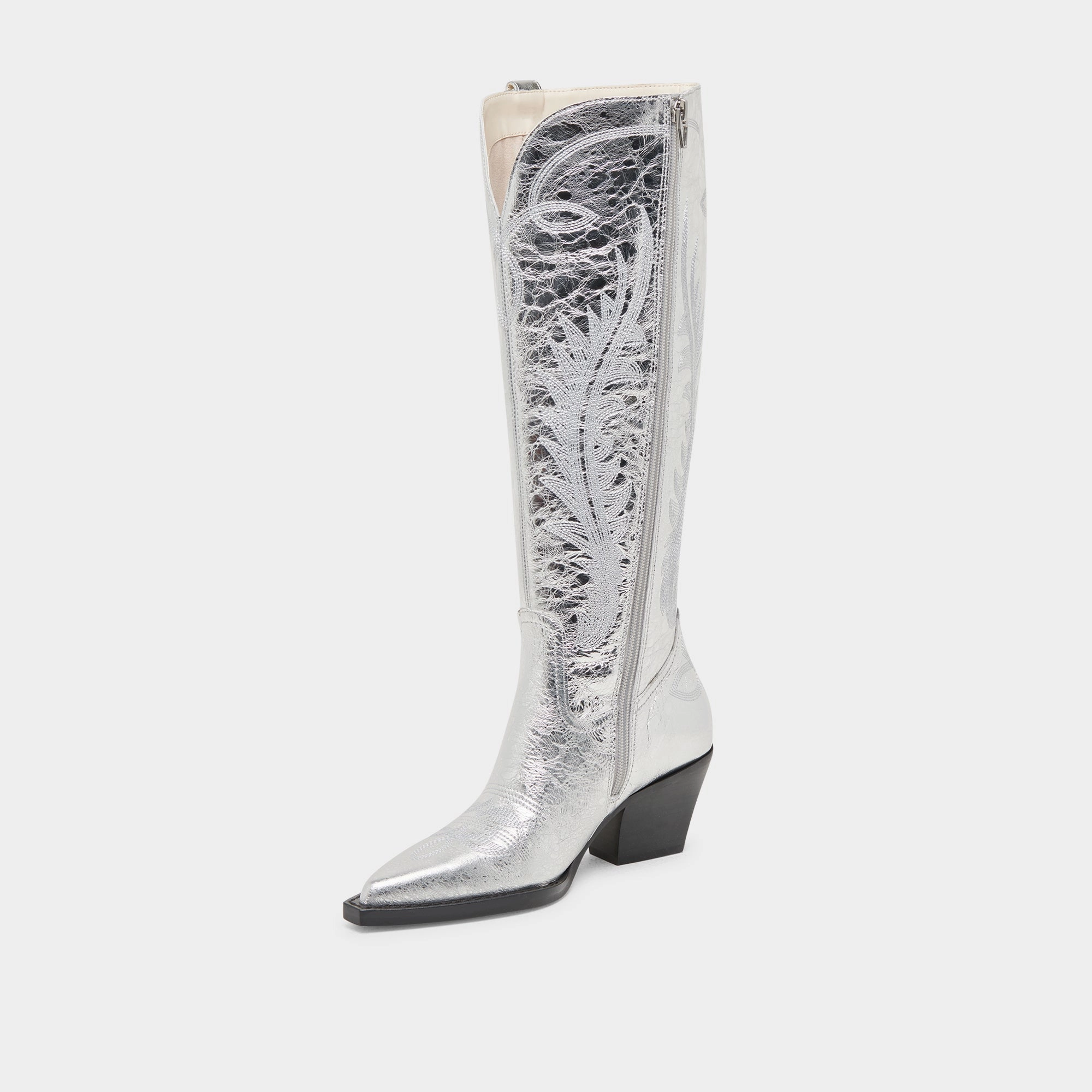 RYATT EXTRA WIDE CALF BOOTS SILVER DISTRESSED LEATHER