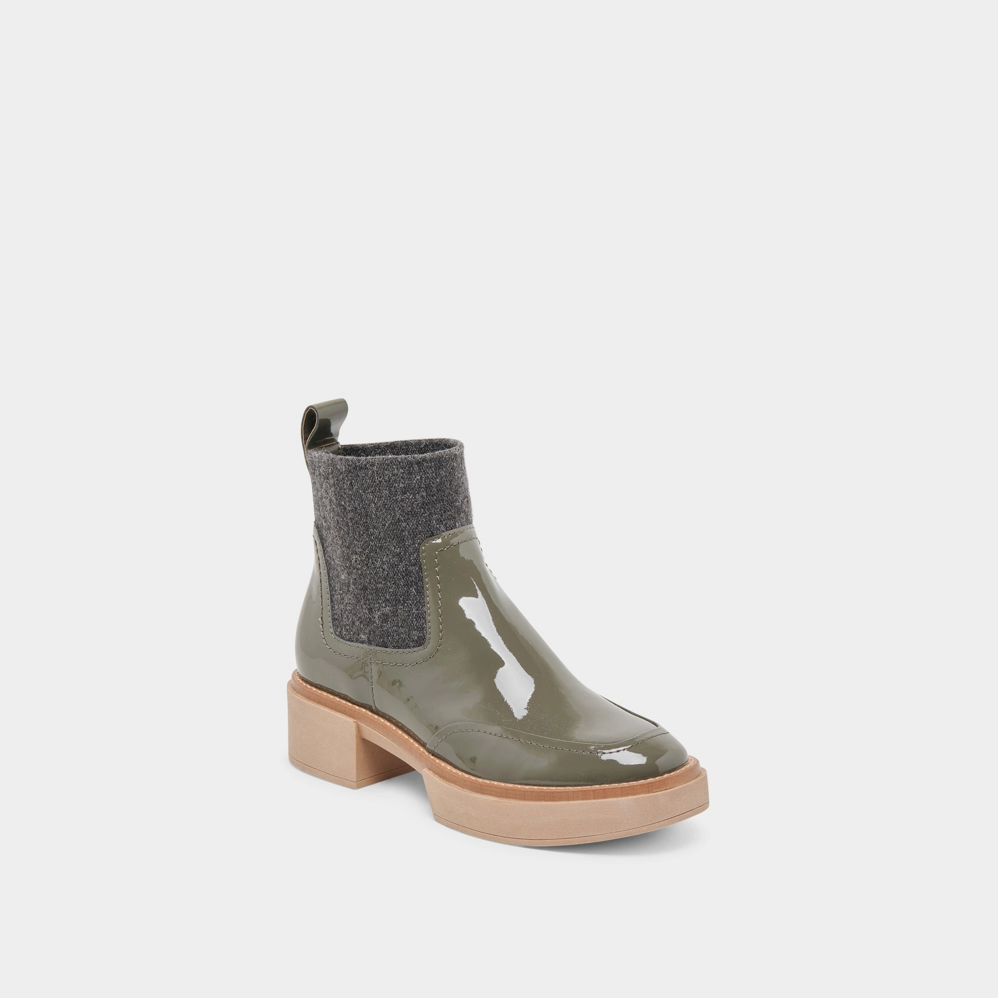 SALINE H2O BOOTIES DARK OLIVE CRINKLE PATENT