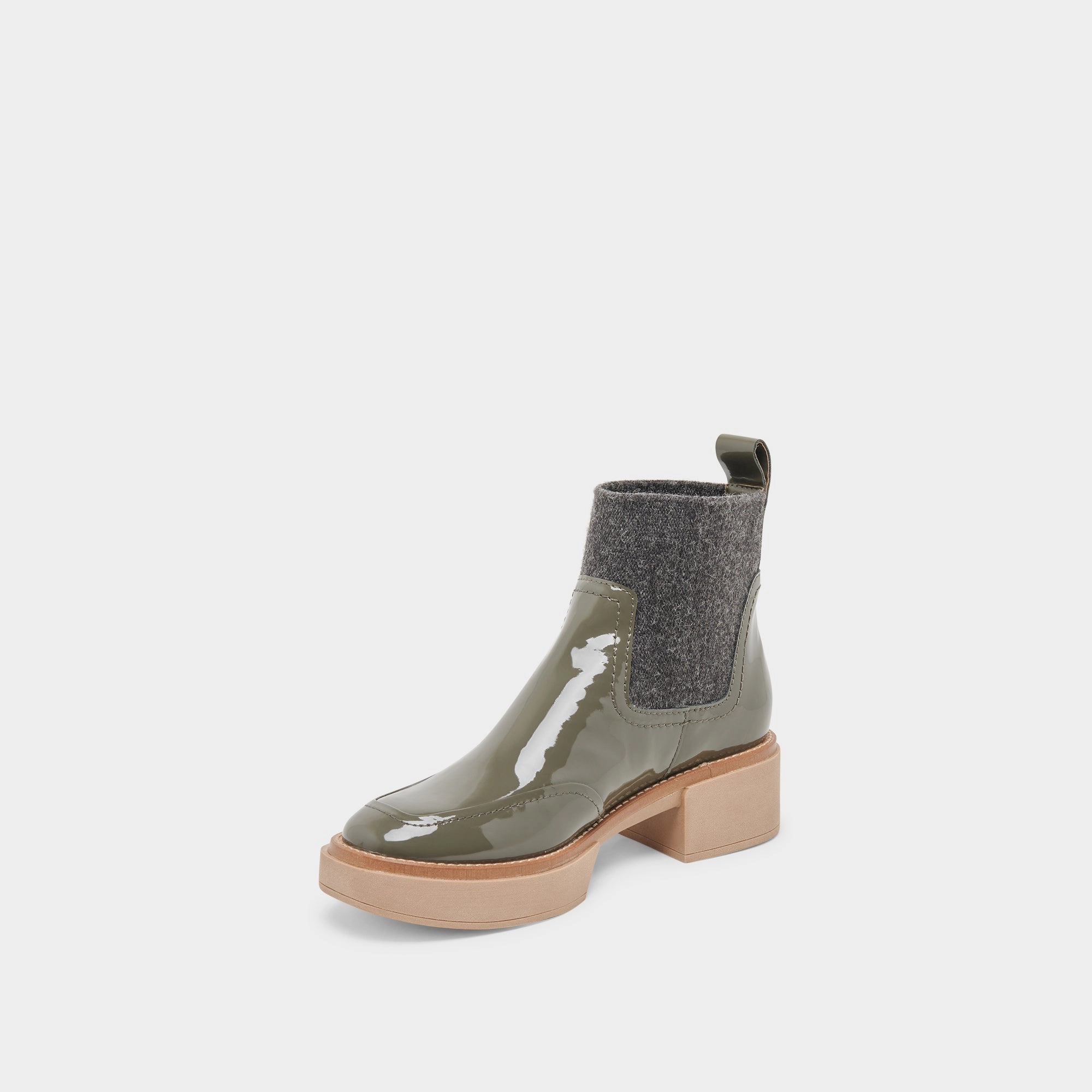 SALINE H2O BOOTIES DARK OLIVE CRINKLE PATENT