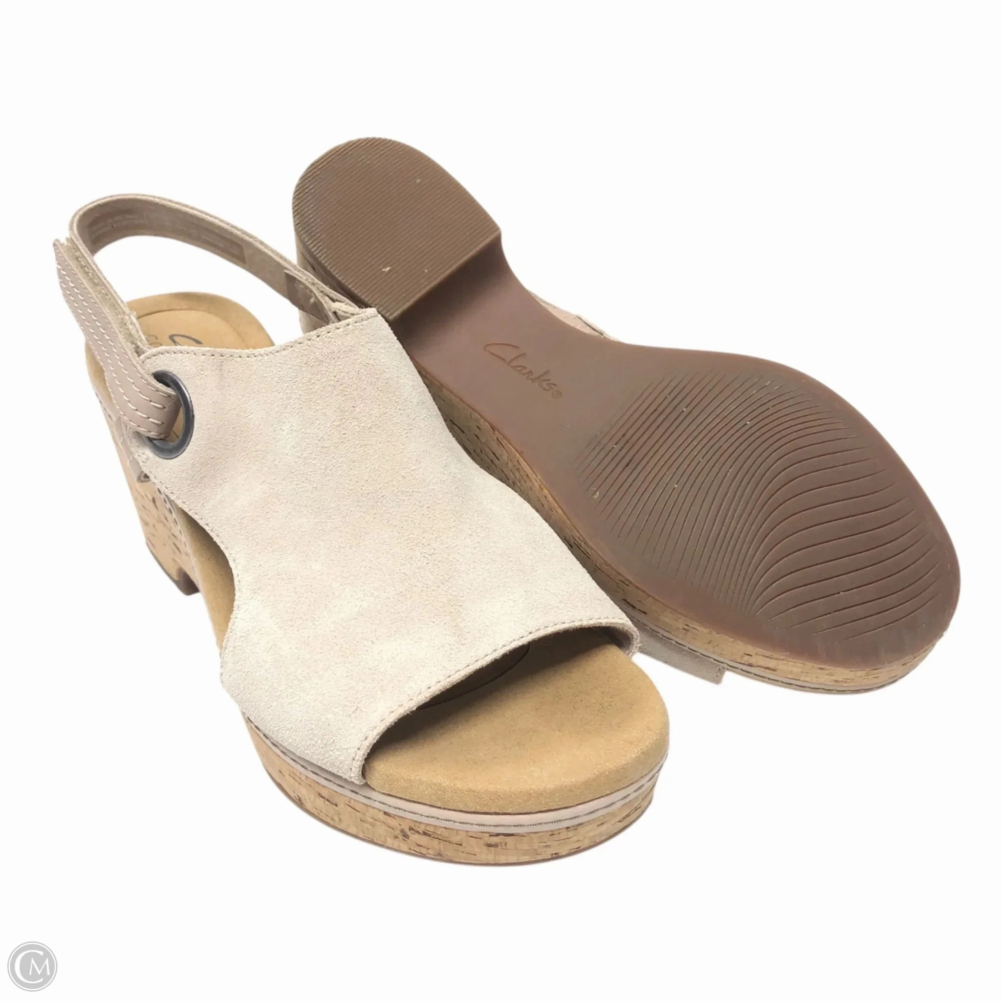 Sandals Heels Wedge By Clarks In Cream, Size: 10