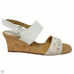 Sandals Heels Wedge By Clarks In Tan & White, Size: 8.5