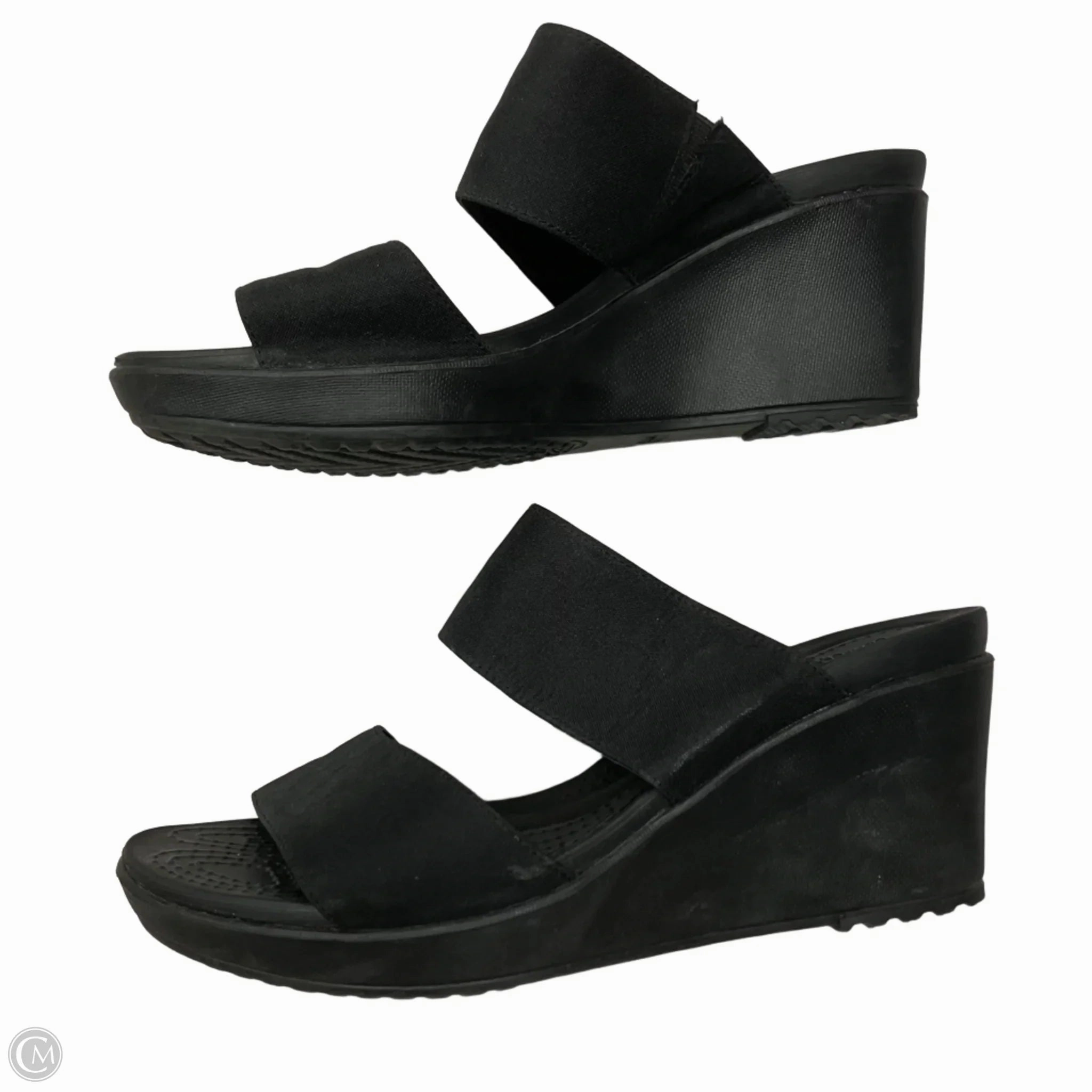 Sandals Heels Wedge By Crocs In Black, Size: 11