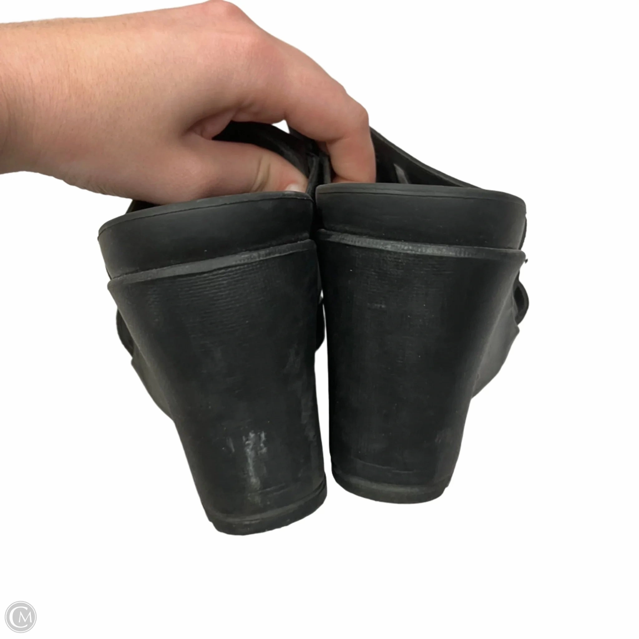 Sandals Heels Wedge By Crocs In Black, Size: 11