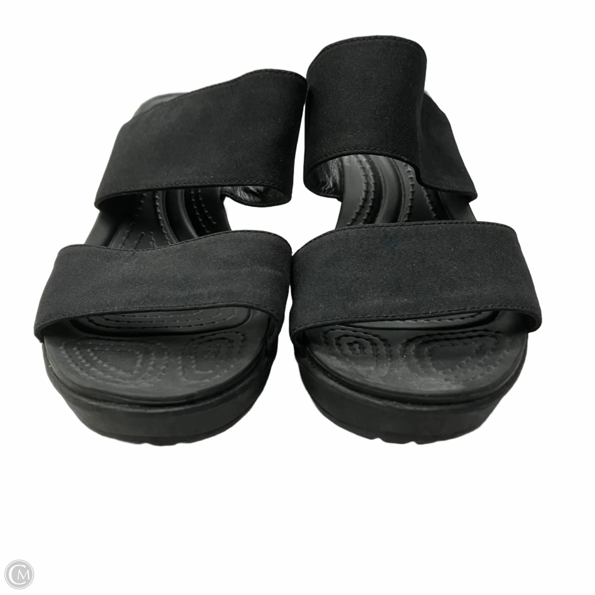 Sandals Heels Wedge By Crocs In Black, Size: 11