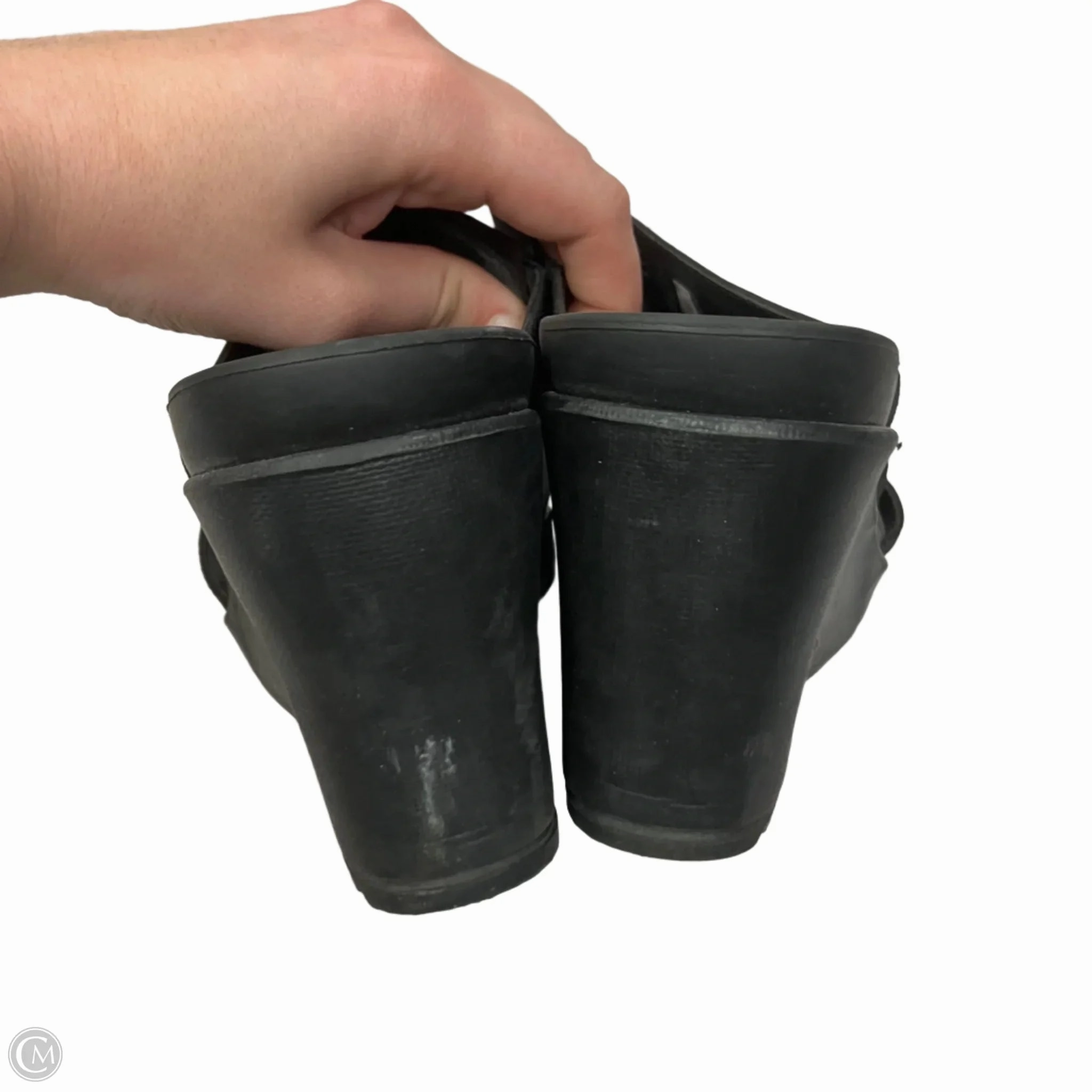 Sandals Heels Wedge By Crocs In Black, Size: 11