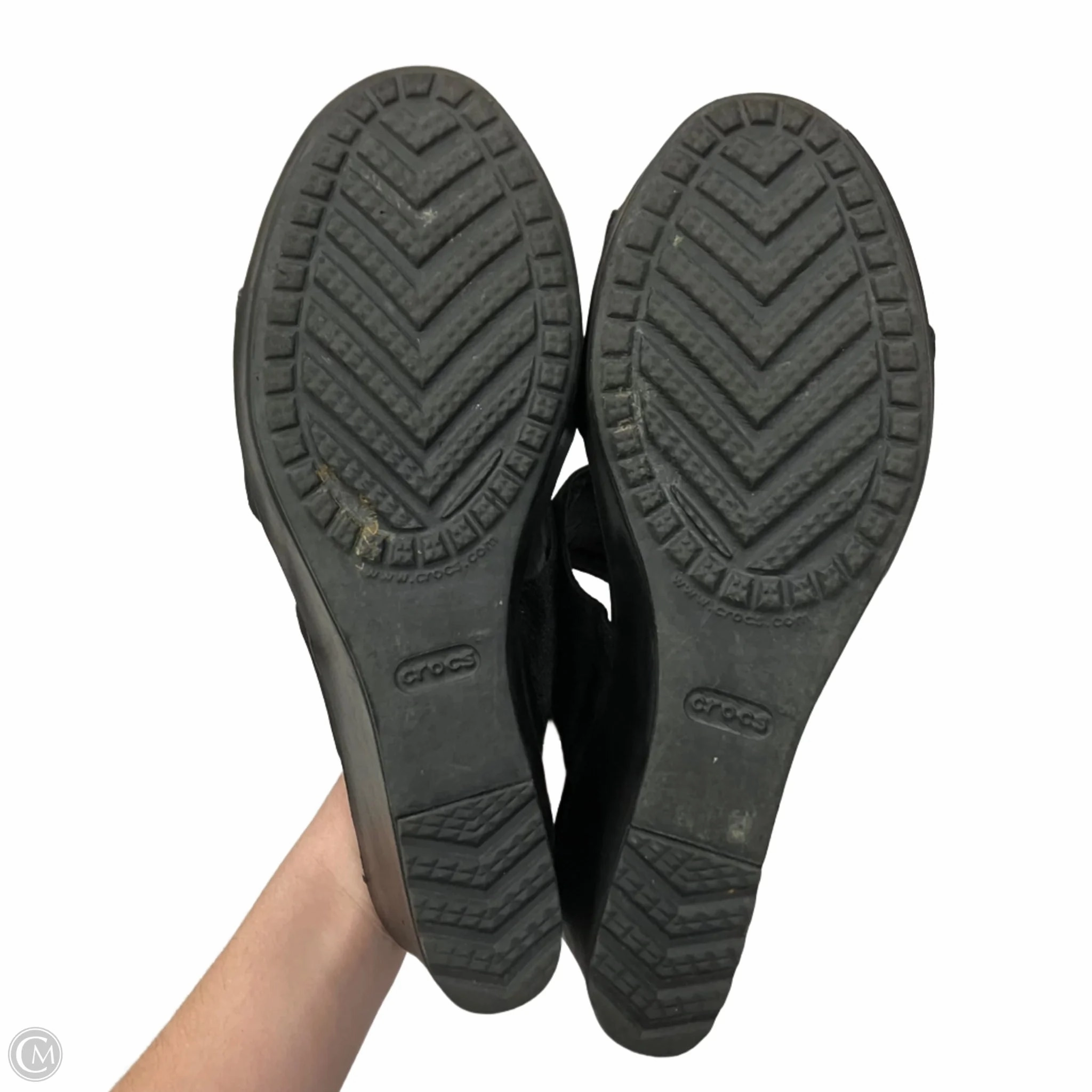 Sandals Heels Wedge By Crocs In Black, Size: 11